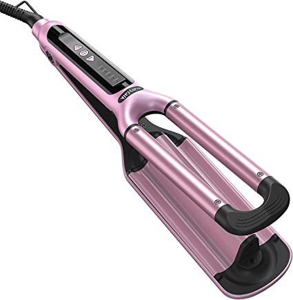 Wavytalk Beach Waver Curling Iron, Hair Waver 3 Barrel Curling Iron Wand , Ceramic Dual Voltage Hair Crimper Hair Iron with Adjustable Heat 300℉ - 420 ℉ , Pink