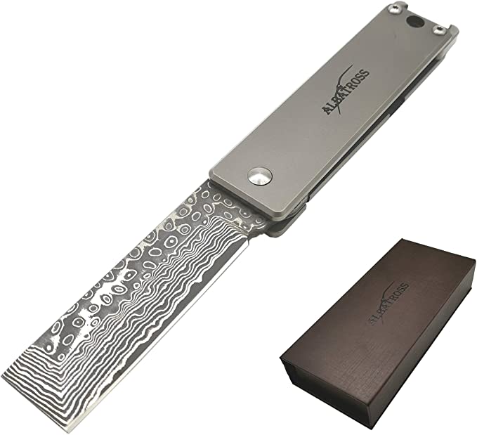 Pocket Knife Titanium Alloy 5.9" Damascus Steel Knife Frame Lock Folding Knife With Bottle Opener, Gifts/Collection