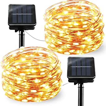 Solar Powered String Lights, 2 Pack Outdoor String Solar Garden Fairy Lights Waterproof 27ft 8 Modes 50 Led Copper Wire Decorative Lights for Garden Patio Yard Home Wedding Party (Warm White)