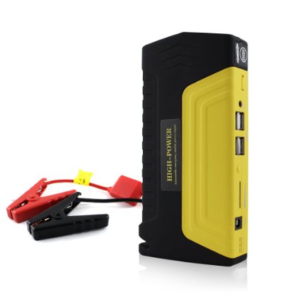 MAOZUA 16800mAh Car Jump Starter 4 USB 600A Peak Current Portable Charger Power Bank with Advanced Safety Protection and Built-In LED Flashlight for Petrol Diesel Car and Motorcycles