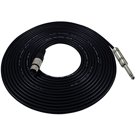 GLS Audio 25ft Mic Cable Cords - XLR Female to 1/4" TS Black Cables - 25' Mono Mike Snake Cord