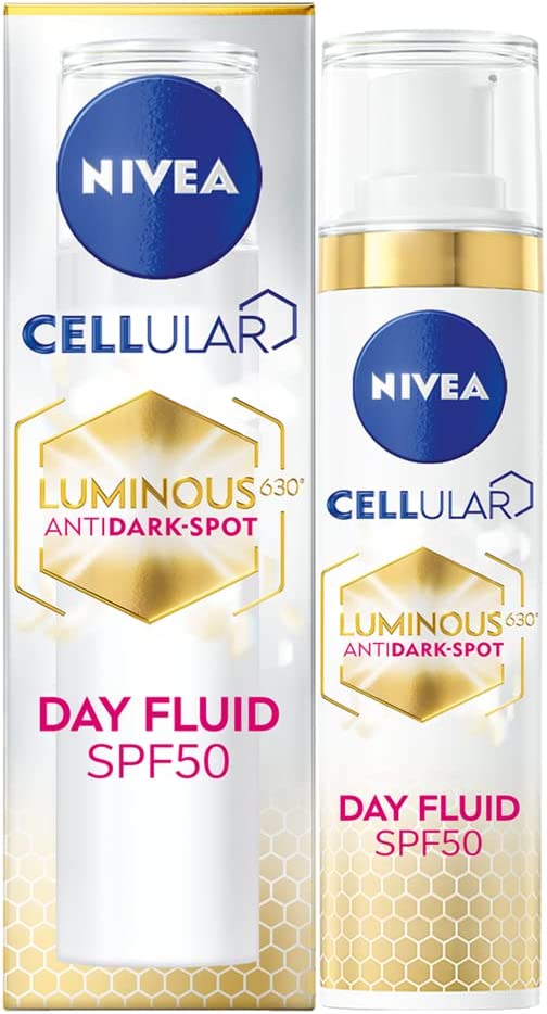 NIVEA Cellular LUMINOUS 630 Anti-Dark Spot Triple Protection Day Fluid SPF 50, Day Cream for Women, Anti Blemish Face Cream, Moisturising Cream For Luminous Skin with hyaluronic acid, 40ml (Pack of 1)