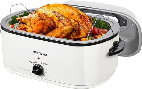 Turkey Roaster 24 Quart, Electric Roaster Oven with Self-Basting Lid, Removable Pan and Rack, Full-Range Temperature, Power 1450W Stainless Steel Roaster Oven