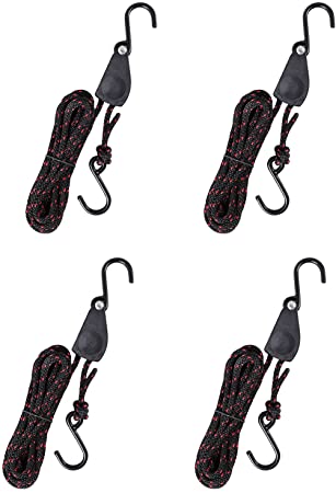 Ayaport Kayak Rope Tie Down Ratchet Straps Bow and Stern Ratcheting Tie Downs Rope Hanger Kayak and Canoe Accessories (1/4" x14ftx4pcs)