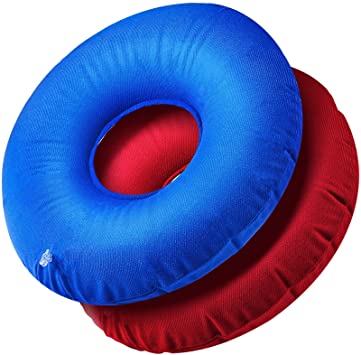 2 Pieces Inflatable Donut Cushion Inflatable Ring Cushion Seat 15 Inch Round Inflatable Cushion Portable Donut Cushion Pillow for Home Office Chair Wheelchair Car, 2 Colors (Blue, Red)