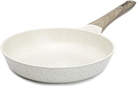 Ecolution Farmhouse Cast Aluminum, Durable Nonstick Coating, Even Heating, Dishwasher Safe, Soft Touch Handle, 9.5-Inch Fry Pan, Cream Speckle