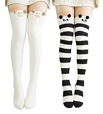 Urban CoCo Women's Cartoon Fuzzy Socks Winter Warm Over Knee High Socks