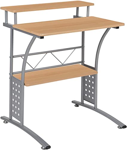 Flash Furniture Clifton Maple Computer Desk with Top and Lower Storage Shelves