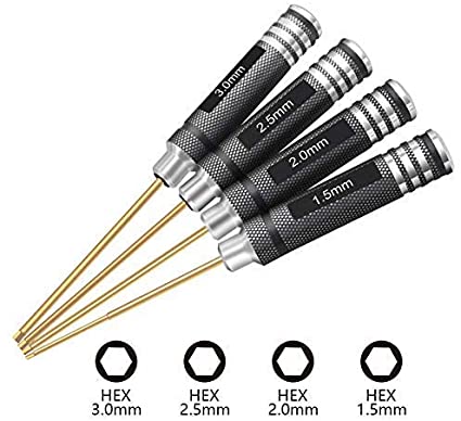 FLY 4pcs 1.5mm 2.0mm 2.5mm 3.0mm Hex Screw Driver Set Titanium Hexagon Screwdriver Wrench Tool Kit for Multi-Axis FPV Racing Drone RC Quadcopter Helicopter Car Models