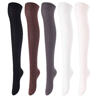 Lovely Annie Women's 5 Pairs Over Knee High Thigh High Cotton Socks A1024 Size 5-9