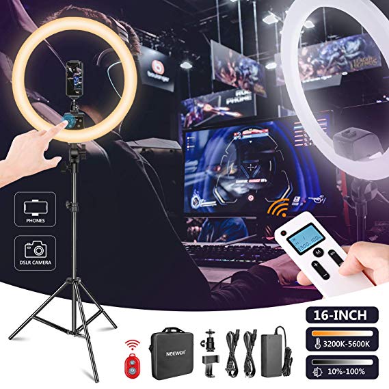 Neewer Advanced 16-inch LED Ring Light Support Manual Touch Control with LCD Screen, Remote and Multiple Lights Control, 3200-5600K, Stand Included for Makeup YouTube Video Blogger Salon (White)