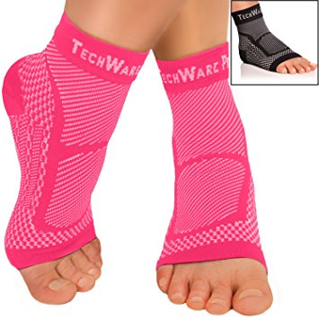 TechWare Pro Ankle Brace Compression Sleeve Relieves Achilles Tendonitis, Joint Pain. Plantar Fasciitis Foot Sock with Arch Support Reduces Swelling & Heel Spur Pain. Injury Recovery for Sports.