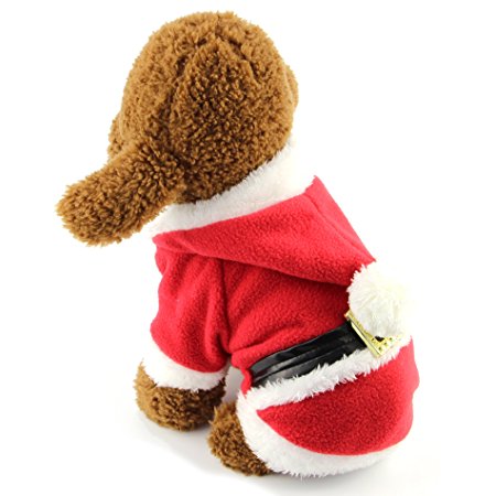 MEWTOGO Pet Dog Durable Fleece Christmas Costume-Santa Dog Suit with Separated Cap (XL, Two legs Santa)