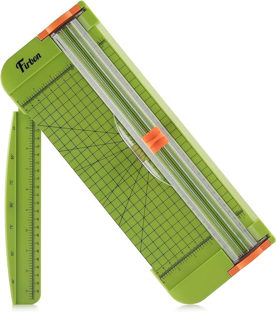 Firbon Grass Green A4 Paper Cutter 12 Inch Titanium Straight Paper Trimmer Scrapbooking Tool with Automatic Security Safeguard and Side Ruler for Craft Paper, Coupon, Label and Cardstock