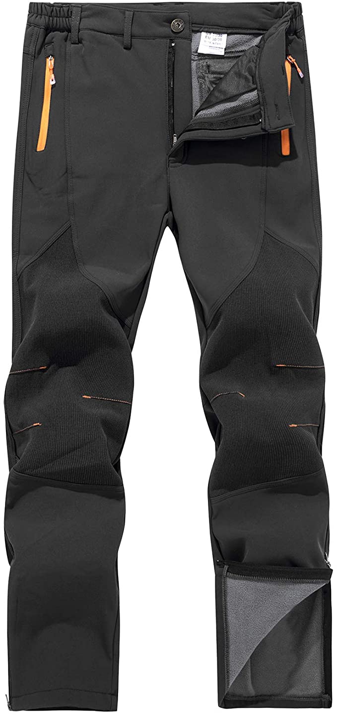 CARWORNIC Men's Snow Ski Pants Waterproof Softshell Fleece Lined Outdoor Hiking Snowboard Pants with Ankle Zipper