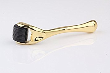 RC 0.5mm 540 Titanium Micro-needle Derma Roller for Facial & Body Skin Care/ Rejuvenation for Acne Scars, Hair Loss, Large Pores, Wrinkles, Stretch Marks, Cellulite - Gold Handle & Black Roller