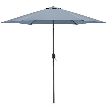 VonHaus 2.7M Steel Powder Coated Parasol - Crank and Tilt Umbrella for Outdoor, Garden and Patio - Grey