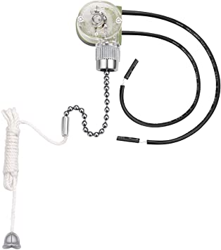 Fan-Light Switch & Pull Chain, Electrical Pull Chain Switch,ON-Off, 6 A/125V AC, 6 inch Wire Terminal (Chorme Pull Chain)