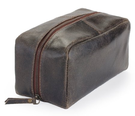 Harris Luxury Leather Dopp Kit Shaving Toiletry Travel Bag Bistre Brown