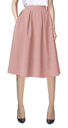 Urban CoCo Women's Flared A Line Pocket Skirt High Waist Pleated Midi Skirt