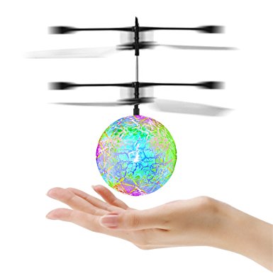 Flying Ball, YKS Children Flying Toys, RC infrared Induction Helicopter Ball Built-in Shinning Color Changing LED Lighting for Kids, Teenagers (Green)