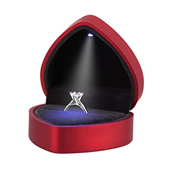 Multifit Heart Shape Velvet Proposal Engagement Ring LED Light Jewelry Gift Box(Red)