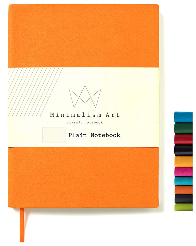 Minimalism Art | Soft Cover Notebook Journal, Size: 7.6" X 10"; B5 , Orange, Plain/Blank Page, 192 Pages, Fine PU Leather, Premium Thick Paper - 100gsm | Designed in San Francisco