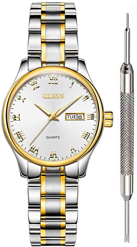 OLEVS Classic Watches Analog Quartz Watch with Stainless Steel Band Rugged Waterproof Watches Roman Numeral Unique Calendar Date Window Business Wrist Watch