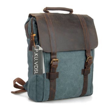 Canvas Backpack, P.KU.VDSL® Laptop Backpack, Vintage Canvas Backpack, Casual Daypacks, Retro Rucksack, Travel Bags, Genuine Leather Shoulder Bag for Men Outdoor Sports Recreation Fit 15" Laptop