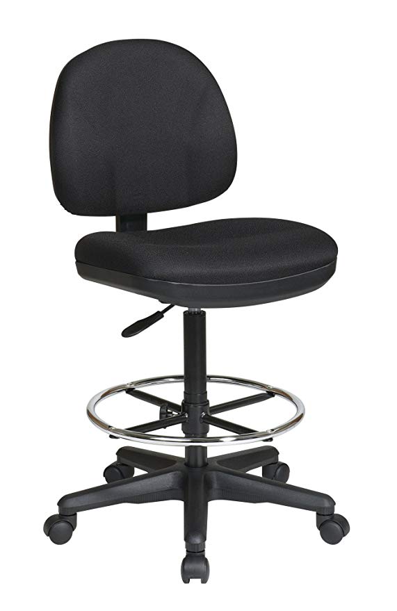 Office Star Drafting Chair with Lumbar Support, Black, 24.75 to 29.75-Inch Adjustable Height