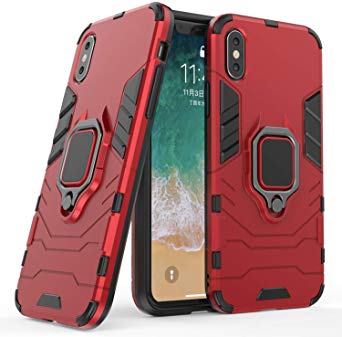 DICHEER iPhone X XS Case,15ft Drop Tested Heavy Duty Shockproof Cover with Ring Holder Kickstand,Dual Layer Protive Phone Case for Apple iPhone X Xs 5.8” (Red)
