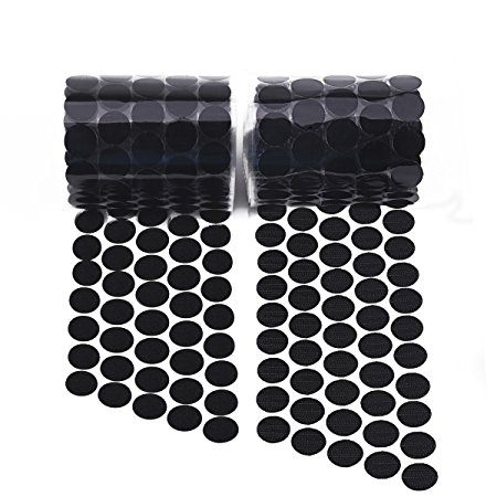 Hompie Nylon Coins Hook and Loop Strips , 300pcs (150 Pairs) 3/4" Diameter Round Pads Sticker with Self Adhesive Dots and Waterproof Sticky Glue Fastener (Black)