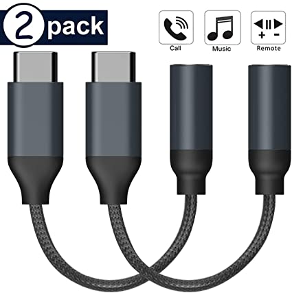 2 Pack USB-C to 3.5mm Headphone Jack Adapter USB C to 3.5mm Aux Cable Type C to 3.5mm Aux Audio Dongle Jack Cable Type C Adapter Connector for iPad Pro/Google Pixel/Pixel 2/2XL/3/Huawei/Samsung Note 9