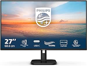 PHILIPS 27E1N1300A - 27 Inch FHD Monitor, 100Hz, IPS, 1ms, USB-C Power delivery, Speakers, LowBlue Mode, FlickerFree (1920 x 1080, 250 cd/m², HDMI 1.4 / USB-C)