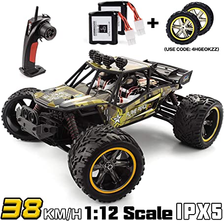GPTOYS 1/12 RC Cars 38KM/H Remote Control Car 2.4 GHz Off-Road RC Truck S916 with 2 Rechargeable Battery Gift for Kids Monster Truck for Boys (Army Green)
