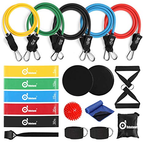 Odoland 16 pcs Resistance Bands Set Workout Bands and Rehab Bands, Heavy Exercise Bands Fitness Bands with Door Anchor, Ankle Strap, Resistance Loop Bands for Gymnastics