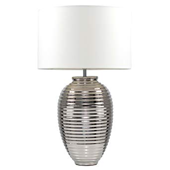 Modern Silver Honey Pot Design Ceramic Table Lamp with a White Cylinder Light Shade