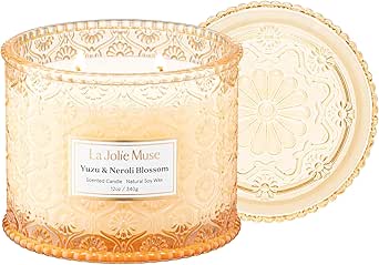 LA JOLIE MUSE Citrus Candle, Yuzu & Neroli Blossom Scented Candle, Candle Gifts for Women & Men, Large 2-Wick Soy Candles, Luxury Jar Candles, 60 Hours Long Burning, 12oz