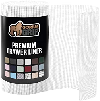 Gorilla Grip Original Drawer and Shelf Liner, Non Adhesive Roll, 12 Inch x 10 FT, Durable and Strong, Grip Liners for Drawers, Shelves, Cabinets, Storage, Kitchen and Desks, Snow White