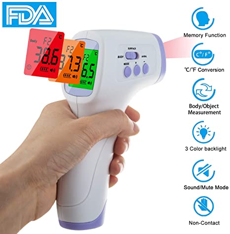 Forehead Thermometer,Infrared Digital Thermometer Professional Precision Non Contact Medical Thermometer with LCD Backlit Display Accurate Forehead and Ear Thermometer for Baby Kids and Adults,White