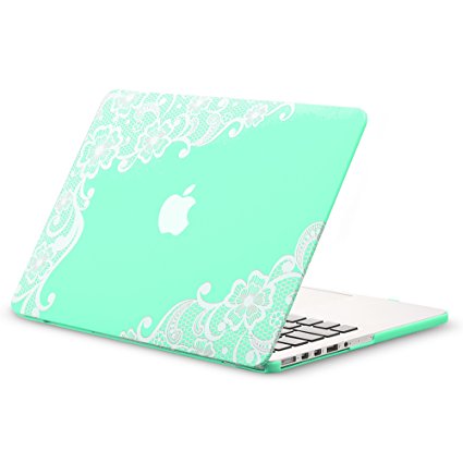 Kuzy - Lace Mint GREEN Case for Older MacBook Pro 13.3" with Retina Display A1502 / A1425 Shell Rubberized Hard Cover - Lace Mint Green