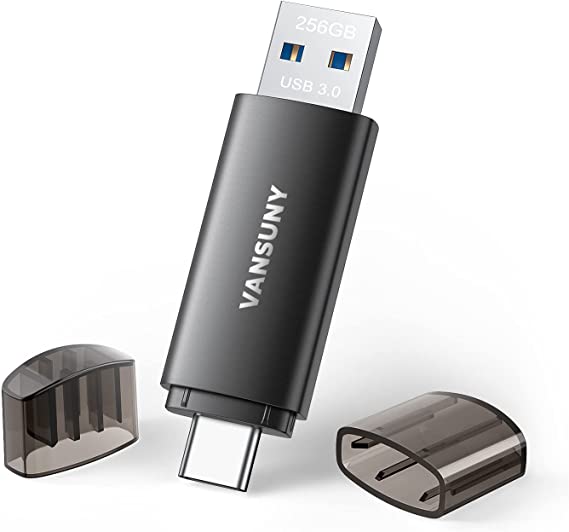 Vansuny USB C Flash Drive 256GB Dual USB 3.0 Drive Type C Drive USB C OTG Flash Drive for Smartphone Tablet Computer Mac Laptop Black