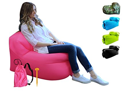 Air Chair by TREADWAY. Rapid inflation, compact/lightweight, inflatable air filled beach/camping chair - Ideal for festivals, gaming, fishing, dorm room, bedrooms & travel.