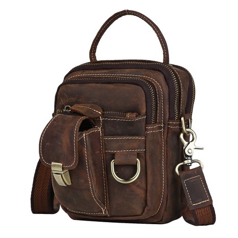 Men's Vintage Thick Cowhide Leather Travel Waist/chest Day Pack Cross Body Fanny Bag