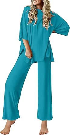 Ekouaer Lounge Sets for Women Short Sleeve Tops and Long Pants Soft Comfy Pajamas Set 2 Piece Outfits S-XXL