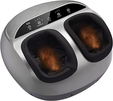 RENPHO Foot Massager Machine with Heat, Shiatsu Deep Kneading, Delivers Relief for Tired Muscles and Plantar Fasciitis, Fits feet up to Men Size 12-Silver