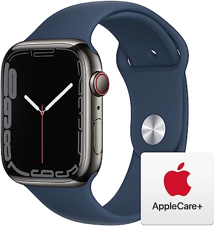 Apple Watch Series 7 [GPS   Cellular 45mm] Smart Watch w/Graphite Stainless Steel Case with Abyss Blue Sport Band. Fitness Tracker, Blood Oxygen & ECG Apps, Always-On Retina Display, Water Resistant