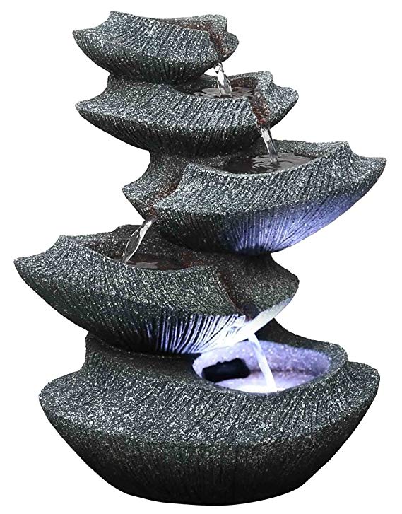 Harmony Fountains Modern Stone Tiers 14" Fountain w/LED Light: Small Indoor/Outdoor Water Feature for Tabletops, Entryways, Gardens & Patios. Hand-crafted Design. HF-B16-14LT by