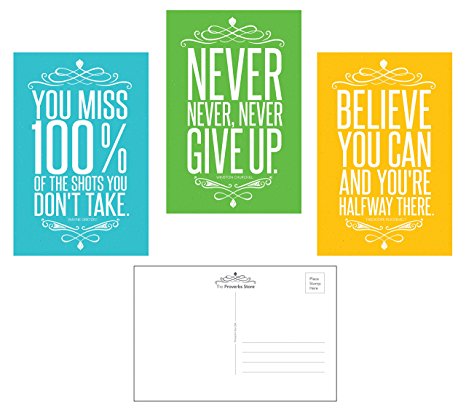 Famous Quotes Motivational Inspirational Entrepreneur Business (30 Pack) Typographic POSTCARDS "Postage Saver" (4 x 6 inches). Glossy 14pt. UV front coated. Made in the USA. 3 Designs, 10 of each.
