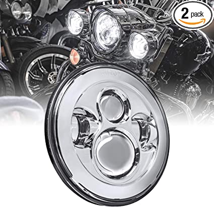 7" CREE LED Harley Head Light [Chrome-Finish] [4500 Lumen] [H4 Converters Plug and Play] [Built-In CAN Bus] Headlight for Harley Davidson Road King Glide Street Glide Electra Glide